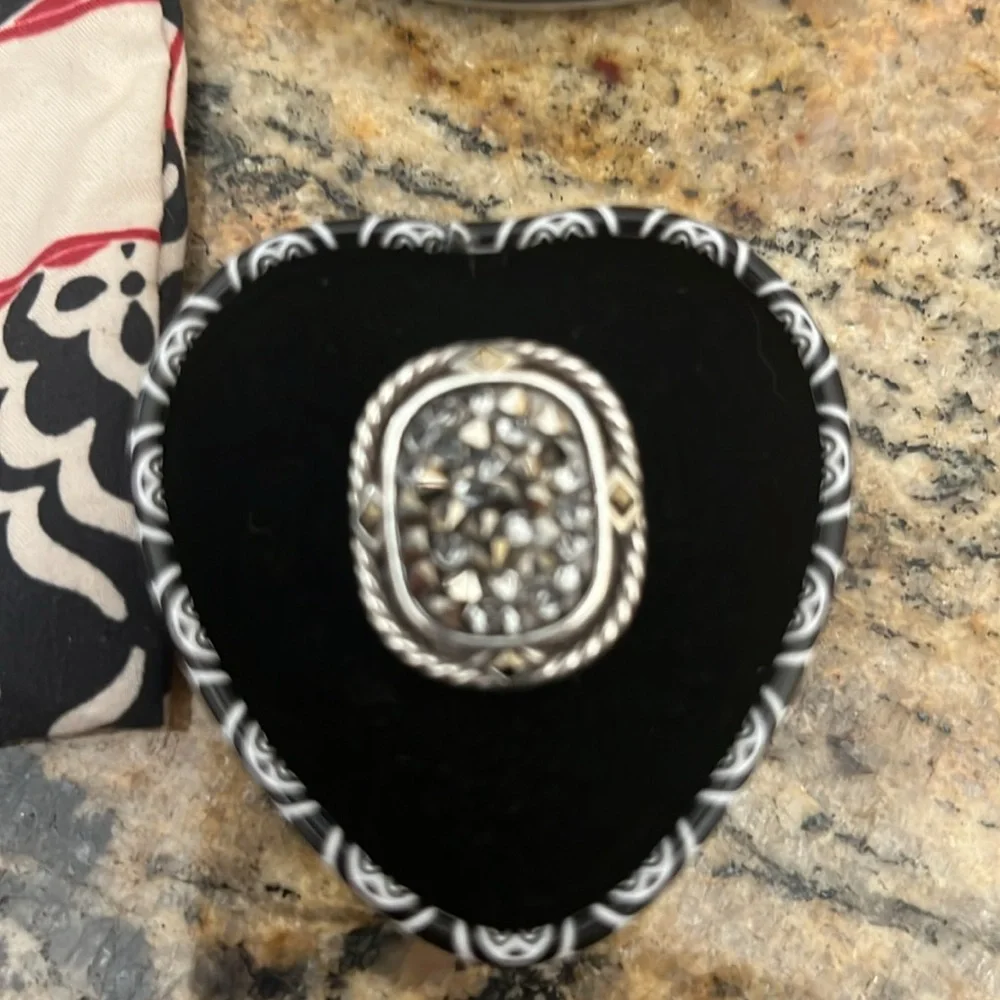 Brighton Crystal Rocks Ring Silver Tone Braided - Picture 4 of 4